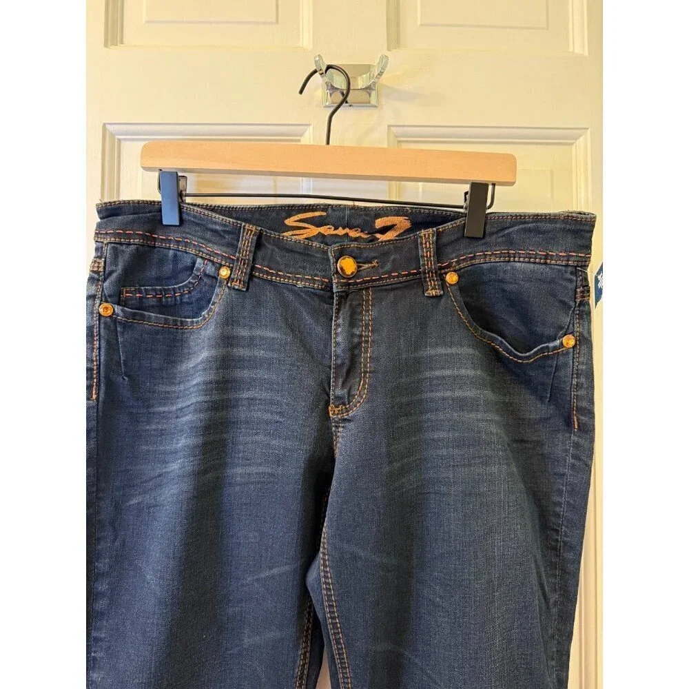 Seven7 Dark Wash Womens Bootcut Jeans with Orange Jewel Accents NWT - Size 12
